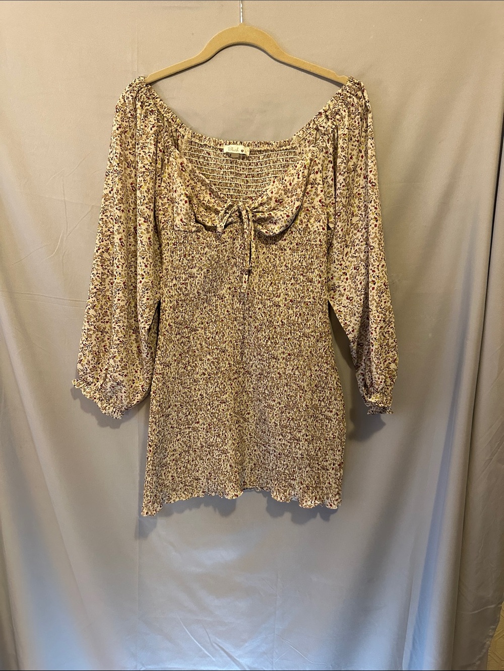Blush Beige Floral Smocked Peasant Tunic dress